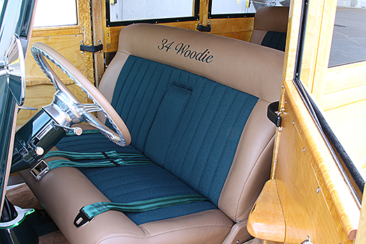 Maggie's interior with '34 Woodie embroidered